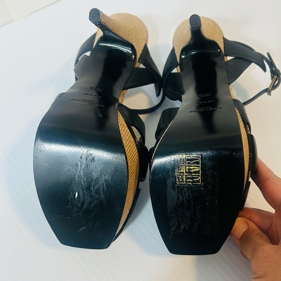 Saint Laurent Tribute Platform Sandals Black Leather Raffia EU 39.5 Authentic - Picture 8 of 14
